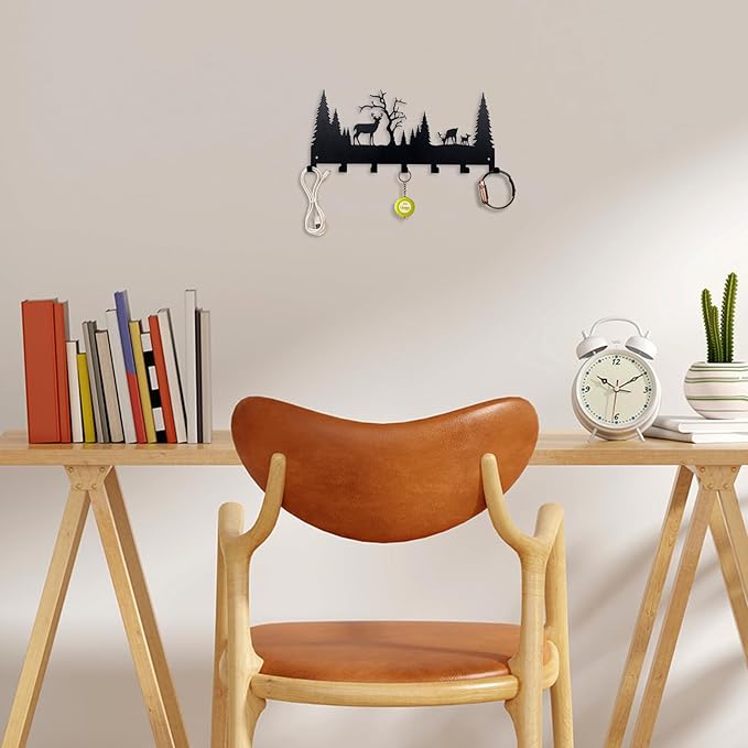 Wall Mounted Key Rack | Metal Key Rack Hook Organizer | Metal Key Organizer with 7 Hooks Wall Decoration for Front Door, Hallway, Kitchen, Office