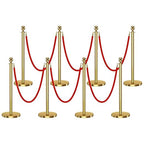 8 PCS Stanchions and Velvet Ropes, Gold Posts 5 Feet Crowd Control Barriers, Stainless Steel Poles for Red Carpet Themed Party Decoration (Golden)