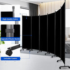 Room Divider 6FT Room Partition with Lockable Wheels, (Thicked Metal Base) Room Dividers, Freestanding Indoor Folding Privacy Screens, Portable Fabric Wall Divider for (Black, 132"- 6 Panel)
