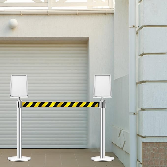 VICASKY Stanchion Sign Holder Queue Barrier Crowd Control Barriers Retractable Rope Supermarket Entrance Security Tape Belt Steel Ropes Heavy Duty Stanchions Holder Stainless Frame Stand