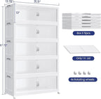 200GAL Plastic Storage Bins with Lid, 800QT Extra Large Stackable Closet Organizers and Storage, Collapsible Storage Boxes with Wheels, Folding Cabinet for Home Kitchen Office, 5Pack White