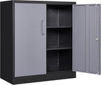 SISESOL Metal Storage Cabinet with Doors and Shelves,Garage Storage Cabinet with Lock,Black Grey Metal Cabinets with Locking Doors,Steel Cupboard for Home,Office,Garage Cabinets 36" H