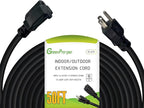 50 FT 12 Gauge Extension Cord Outdoor, Heavy Duty Weatherproof & Flame Retardant Black 3 Prong Power Cord, Outside for Garden & Lawn, 15 Amps 1875 Watts 125 VAC 12AWG SJTW, UL Listed