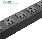 4Pack Metal Wall Mount Power Strip, Mountable Power Outlet with 6 AC Outlets, Aluminum Alloy Mount Power Socket with Switch, 6 FT SJT 3/C 14AWG Power Cord, 15A 125V 1875W (6AC)