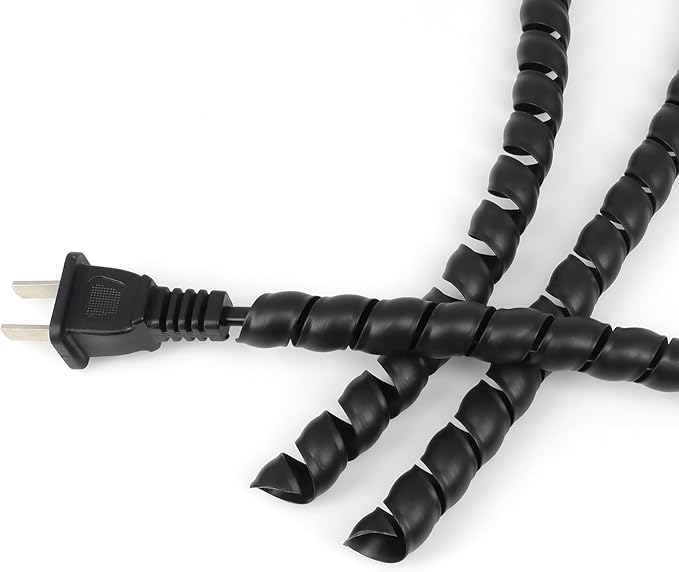Spiral Wire Wrap, 9.84ft, 16.4ft, 33ft Spiral Cable Wrap Sleeve Hose for Computer, Power, Audio & Video Cords Stop Cord Tangle and Detangler (Black, 12mm (15/32")-16.4ft)