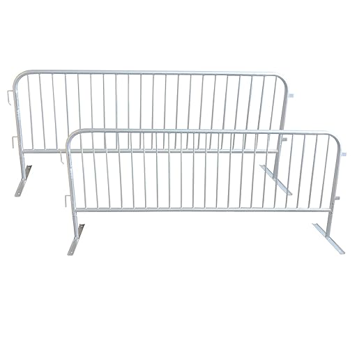 2 Pack 8.5 Ft Steel Crowd Control Heavy Duty Interlocking Steel Safety Barriers Barricade Fence Frame Guard for Events Road Traffic Control, Galvanized Silver