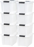 IRIS USA 21 Qt Stackable Plastic Storage Bins with Lids, 8 Pack - BPA-Free, Made in USA - Discreet Organizing Solution, Latches, Durable Nestable Containers, Secure Pull Handle - Pearl