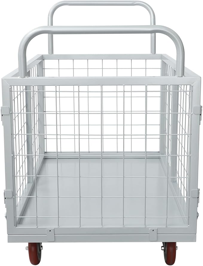 4-in-1 Heavy Duty Platform Truck Cart with Removable Cage, Folding Hand Cart with 4 Wheels, 1800 Lbs Load Capacity, Multi-Purpose Push Dolly for Groceries, Warehouse, Workshop, Logistics, Silver