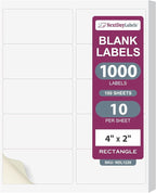 NextDayLabels – 4” x 2” Rectangular Sticker Labels for Printer - White Laser/Inkjet Printer Labels Return Address Labels Shipping Label Stickers (100 Sheets, 10 Per Sheet, 1000 Labels)