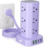 Power Strip Tower with Multiple Outlets, Flat Plug Surge Protector Tower Extension Cord with 12 AC Outlets 4 USB Ports (2 USB C), 6FT Cord Power Tower Surge Protector for Home Office Dorm Room, Purple