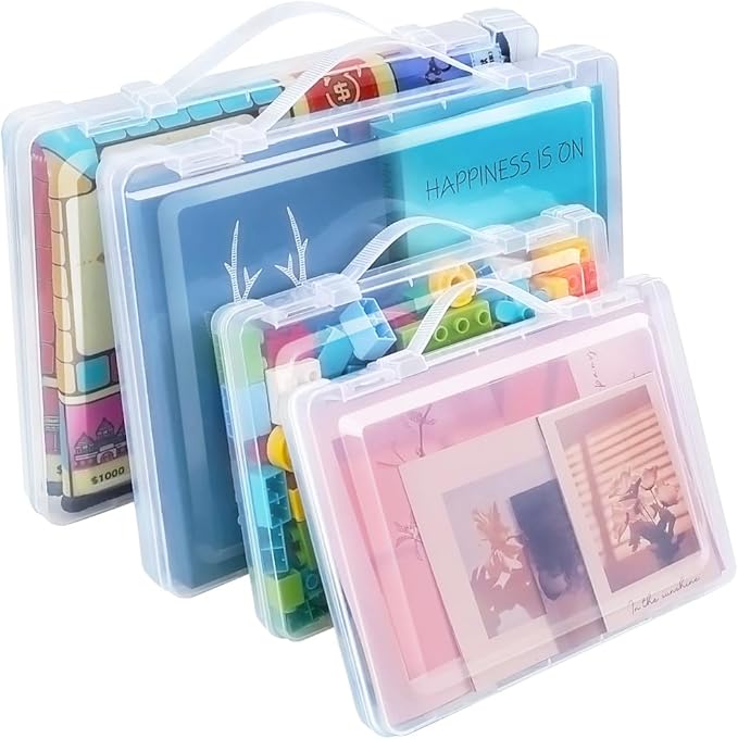 4-Pack Arts & Crafts Storage Boxes with Handles – Stackable, Portable Locking Containers for Board Games, Puzzles, Hobbies, Art Supplies, Documents & More, Fits 8.5" x 11" & A4 Papers