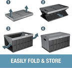 CleverMade Collapsible Storage Bins with Lids - Stone 3 Pack 46L - Plastic Containers Stackable Organization Crates Home Closet Space-Saving Durable