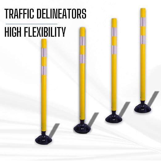 BESEA 8 Pack 36 Inch Traffic Delineator Posts with Reflective Collars Yellow Road Cones,Yellow Durable Flexible Safety Cones for Construction, Parking Lot, and Roadway Use