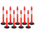 VEVOR 9 Pack Traffic Delineator Posts, 48 inches Traffic Safety Cones with Fillable Base and Reflective Strips, Heavy Duty Delineator Posts for Construction Site, Parking Lot, Crowd Control, Red