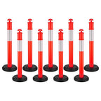 VEVOR 9 Pack Traffic Delineator Posts, 48 inches Traffic Safety Cones with Fillable Base and Reflective Strips, Heavy Duty Delineator Posts for Construction Site, Parking Lot, Crowd Control, Red