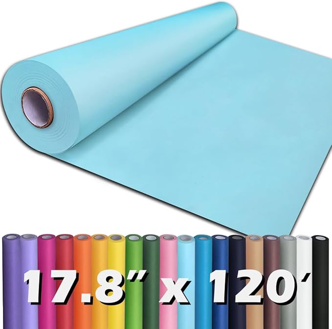 PerkHomy 17.8" x 1,440" (120') Light Blue Kraft Paper Roll for Craft Bulletin Board Paper Art Table Covering Crafting Gift Wrapping Bouquet Packing Parcel 80GSM 55LB (Light Blue, 17.8" x 120')