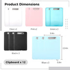 12PCS Plastic Clipboards with Storage, 9.5 x 13.5 Heavy Duty Portable Writing Boards for A4 Paper, Nursing Foldable Clip Board with Metal Clip for Nurse Teacher Student Classroom Office (Bright Color)