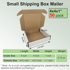 50 Pack 4x4x1'' Small Shipping Boxes, White Corrugated Cardboard Mailers for Mailing Packaging Business (W441-50)