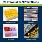 Akro-Mils 24-Drawer Plastic Drawer Storage Cabinet for Garage Organization, Bead Organizer, Building Bricks Storage, Teacher Toolbox, Makeup Organizer, 20-Inch W x 6-Inch D x 16-Inch H, 10124 Red