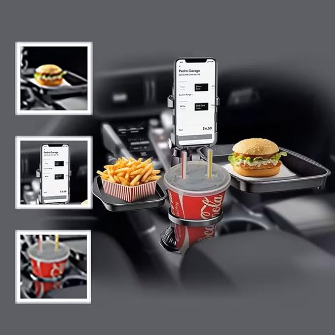 5 in 1 Car Table Tray，Mobile Phone Holder Car Cup Holder Tray ，360° Rotation Cup Holder Tray for Car，Compatible with Vehicles, Car, Road Trip Essentials