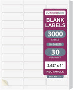 NextDayLabels - 2.5/8" x 1" Rectangular Sticker Labels for Printer - White Laser/Inkjet Printer Labels Return Address Labels Shipping Label Stickers (100 Sheets, 30 Per Sheet, 3000 Labels)