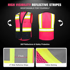 ProtectX 6 Pockets High Visibility Safety Vest for Men Women Class 2 Reflective Hi Vis Work Construction Vest