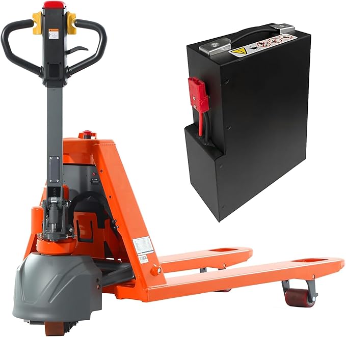 Full Electric Pallet Jack 3300Lbs Capacity, Lithium Powered Pallet Truck 48" x27" Fork Size, Walkie Pallet Lift Trucks for Factory, Warehouse, Supermarket, Multifunctional Handle with Extra Battery