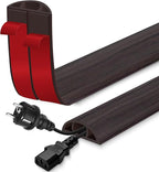 Floor Cord Cover for Wires on Floor Self Adhesive Cord Hider Floor Cable Management Wire Covers for Cords Protector Prevent Cable Trips Cord Cavity W 0.51" x H 0.31", Black Walnut, 20Ft