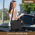 Car Front Seat Organizer for Paperwork File Laptop Mobile Office, Multi Compartment Storage Bag with Cup holder and Adjustable Strap for Car Work Truck Van