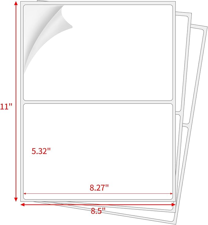 Coopaty Half Sheet Shipping Labels 8.5" x 5.5" Sticker Labels for Laser & Ink Jet Printers, 2 Per Page Self Adhesive Mailing Labels for Packages (500 Labels)
