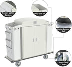 Heavy Duty Metal Housekeeping Janitorial Cart with Wheels,Silent Casters,Locking Large Capacity Cabinets,Cleaning cart for Housekeeping/Commercial Facility/Hotel/Stadium/School