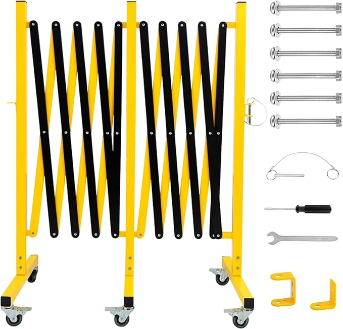 Industrial Expandable Barricade Gate, 16.4 Ft Retractable Traffic Fence with Casters, Easily Assembled Safety Barrier for Maintenance and Construction Work, Crowd and Traffic Control