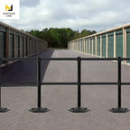 Montour Line MSR630D Set of 2 Retractable Belt Barrier Stanchion, Heavy-Duty Rubber Base, Red Post (9 ft Red with"Danger - Keep Out" White Letters Dual Belt)