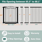 Fairy Baby 65.4"-68.1" Extra Wide Baby Gate with Door, 66 67 68 Inches Walk THR Baby Gates for Stairs Pressure Mounted no Drill, Indoor Tension Metal Child Pet Dog Safety Gate for Kids, Black