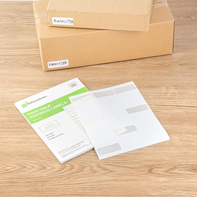 Restaurantware Label Tek 2.6 x 1 Inch Packaging Stickers 750 Premium Shipping Labels - Printable Address Sustainable White Paper Inventory Stickers High-Visibility with Strong Adhesives