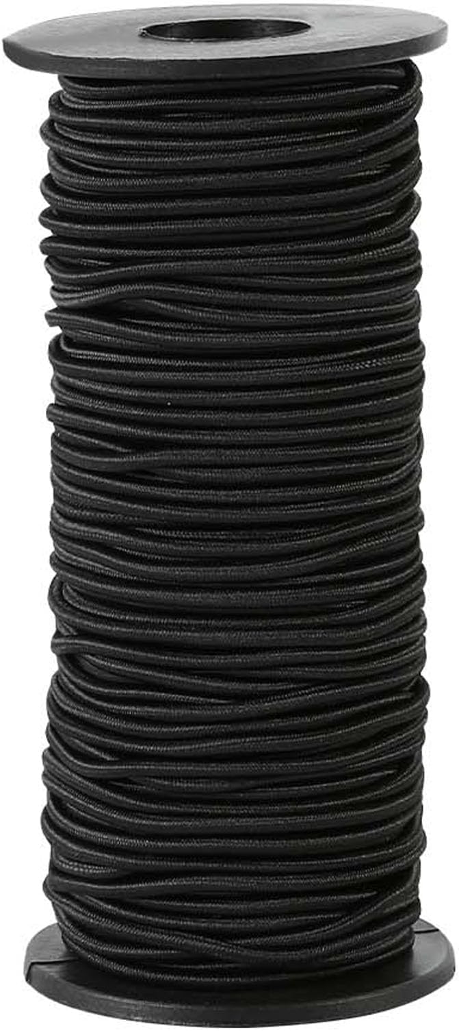 Strong and Durable Bungee Cord Roll - 1/8" x 100ft Elastic Cord, Kayak Stretch String Rope, Bungee Shock Cords for Repairing Tent Poles, DIY, Tie Downs, Black