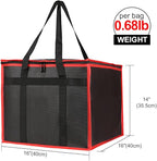 Bodaon Insulated Pizza Delivery Bag, 16" x 16" x 14" Pizza Warmer Bags for Carry Hot, Commercial Delivery Bag, Food Warmers for Parties, Pizza Pack Insulation, Pizza Carrier (Black-Red, 1Pk)