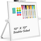 Dry Erase Magnetic White Board, 10" x 10" Double-Sided Desktop Whiteboard with Stand, Portable Small Whiteboard Set for Drawing, Office, Home, School
