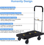 Upgrade Heavy Duty Folding Dolly Cart with Wheels, 330Lb Portable Push Cart, Adjustable Handle for Luggage, Moving, Travel, Shopping & Office Use