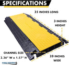Kable Kontrol Atlas Cable Protector Wire Ramp - 3 Channel Bulk Wholesale Pallet - 10 Pcs - 35” Long Black & Yellow - 24000 Lbs Load Capacity - Rubber Speed Bump Wire Protector Cord Cover - CP9973