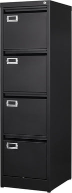 4 Drawer File Cabinet with Lock Metal Vertical File Cabinet Office Home Vertical File Cabinet for A4 Legal/Letter Size Narrow File Cabinet Locked,Assembly Required (Black, 4 Drawers- Vertical)