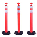 Reflective Rubber Base Traffic Delineator Post - Heavy-Duty Safety Bollards for Parking Lot Markers, Road Construction, Driveway Warning - with Reflective Strips (3 Pack - 42 Inch)