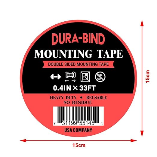 Heavy Duty Mounting Tape, Double Sided VHB Foam Tape; for LED Light Strips, Car Tape, Decor and More. Waterproof, Extra Long Roll 33ft, Black (0.40 inch)