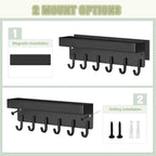 VIS'V Magnetic Key Holder Wall Mount, Compact Metal Key Rack with Tray, 6 Hooks, 2 Mount Options, Black