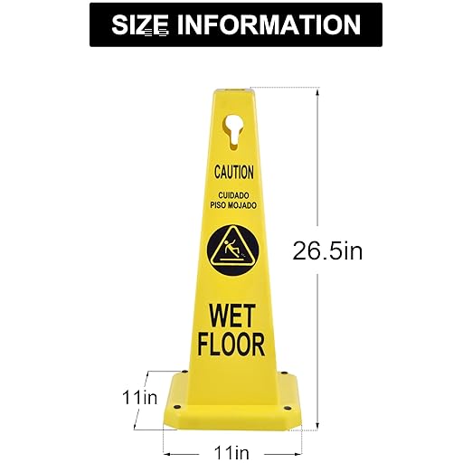 OrangeStar 4-Pack Wet Floor Caution Cones, Yellow Four Sided Bilingual Warning Message Safety Traffic Cones with Heavy Rubber Base for Indoor/Outdoor Use