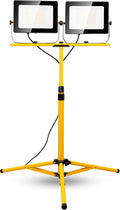 20000 Lumen Work Lights with Stand, 200W Dual Head LED Work Light, Waterproof Lamp with Individual Switch, Adjustable Metal Telescoping Tripod