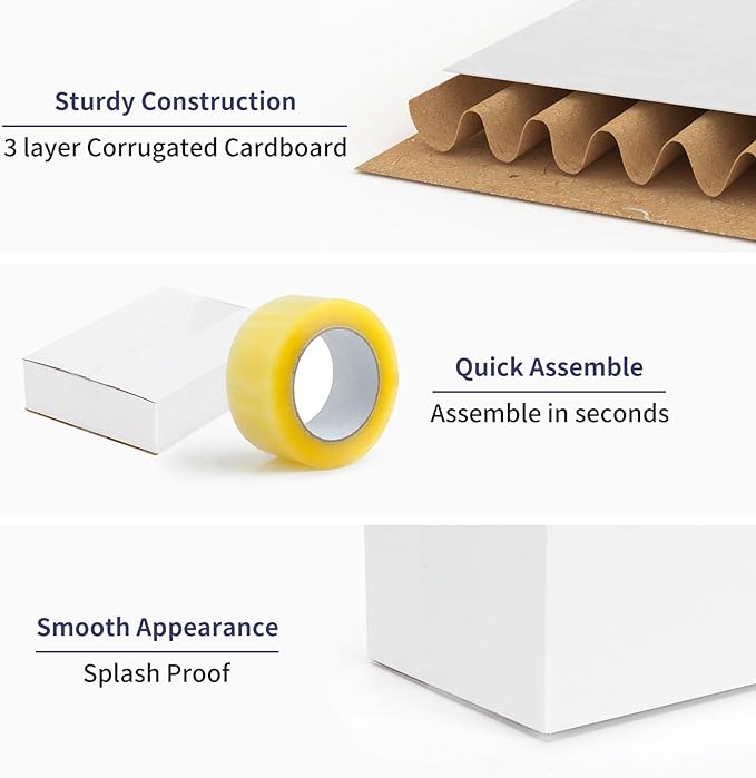 25 Pack Shipping Boxes 8x6x2 Inches, White Corrugated Cardboard Mailing Box for Packing, Mailing, Small Business, Literature Mailer