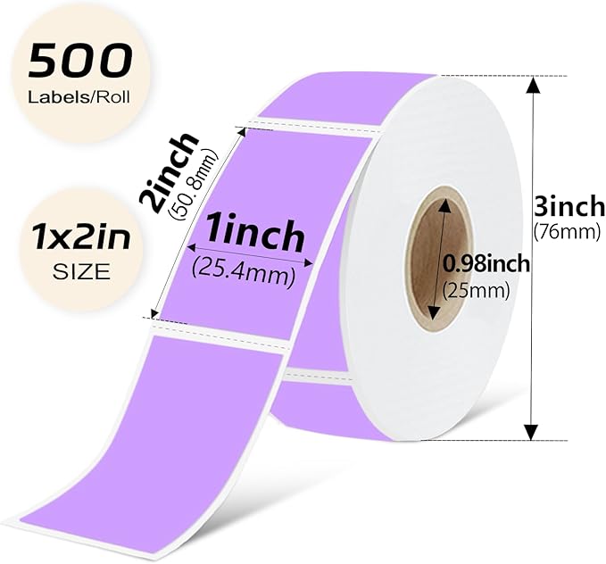 1x2 Inch Thermal Labels,500PCS Rectangle Stickers,Waterproof Removable Blank Stickers for Address,Jars,Freezer Containers & Pantry Organization,Light Purple