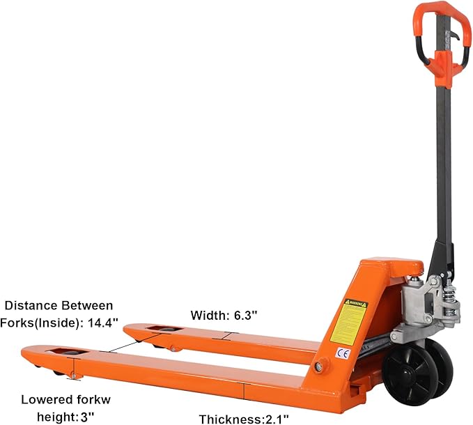 Tory Carrier Manual Pallet Jack Truck, Standard Duty Pallet Trucks 5500 Lbs Capacity 48" Length x 27" Width Fork, Orange