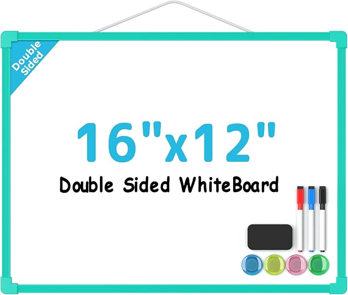 MaxGear Double-Sided Dry Erase Board for Wall, 16"x12" Hanging Whiteboard, Small Dry Erase White Board kit, Portable Whiteboard for Planning, Drawing, Memo, to Do List, Green Frame